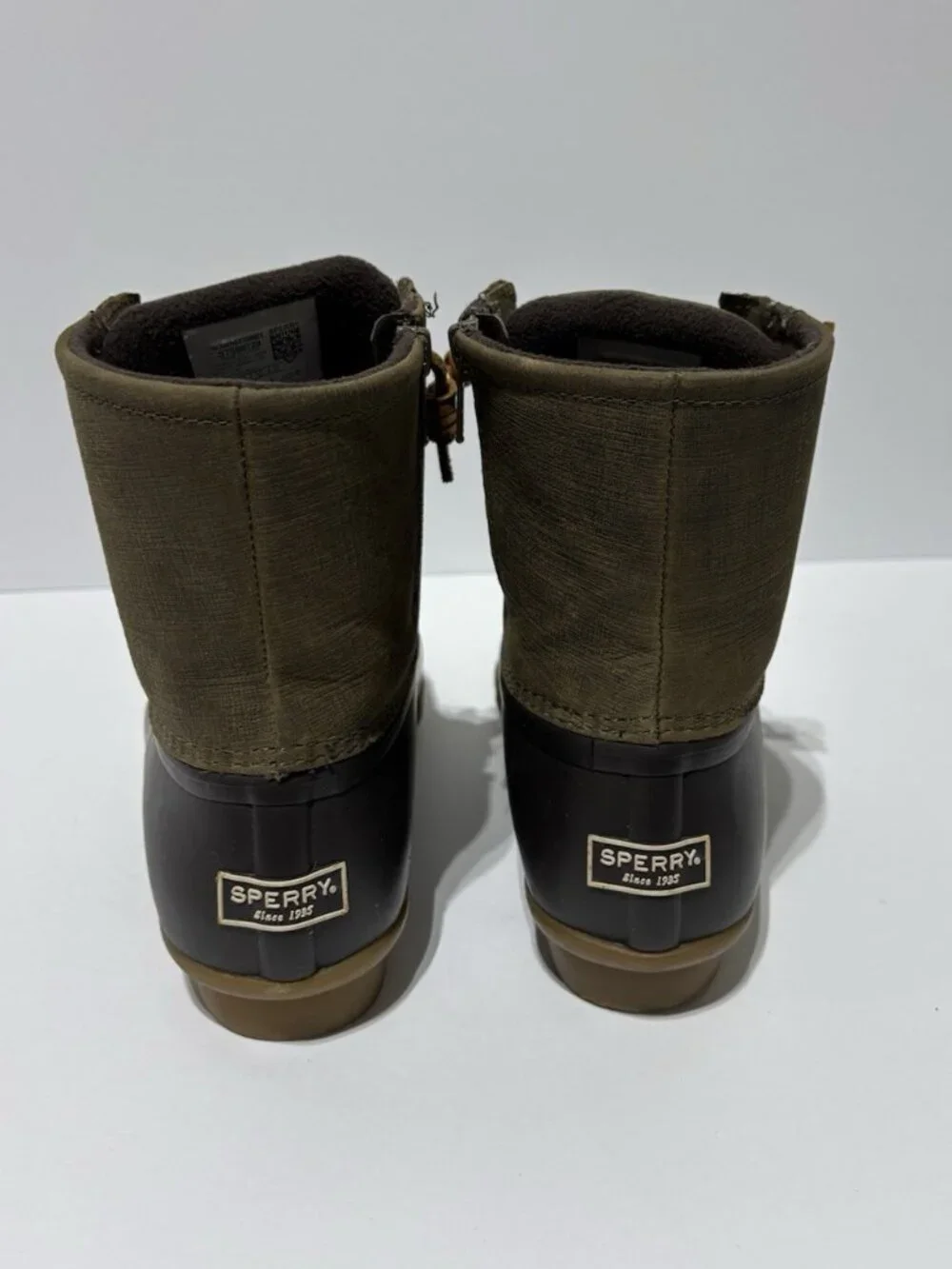 Sperry Women’s Saltwater Brown/Olive Waterproof Duck Boots, Size 9 M
